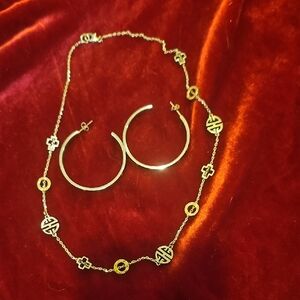 Elegant Silver And Gold Necklace and Hoop Earrings Set